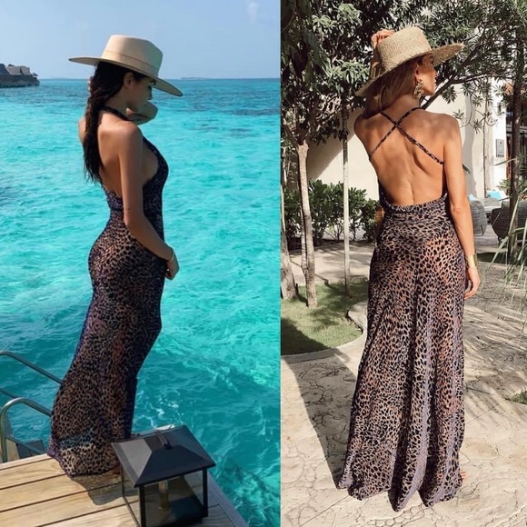 Rat & Boa Jasmine Leopard Print Cowl Neck Semi Sheer Velvet Maxi Dress - Picture 11 of 13